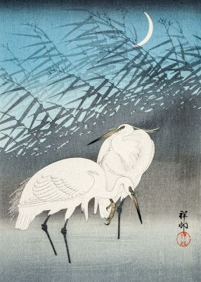 Egrets and Reeds In Moonlight (1926)