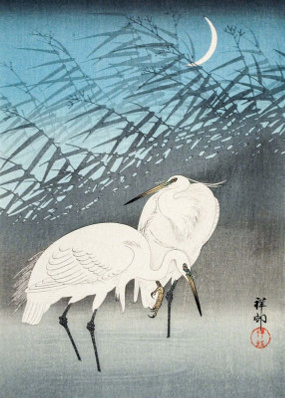 Egrets and Reeds In Moonlight (1926)