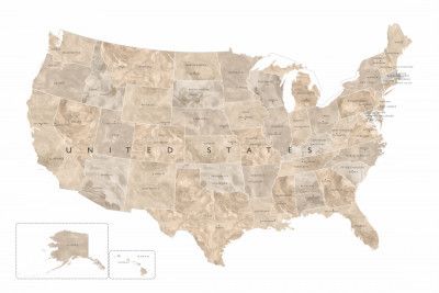 Taupe watercolor US map