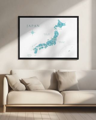 Aquamarine watercolor Japan map