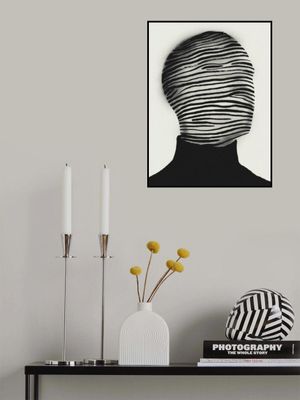 Abstract Head Wrapped In Black And White Stripes