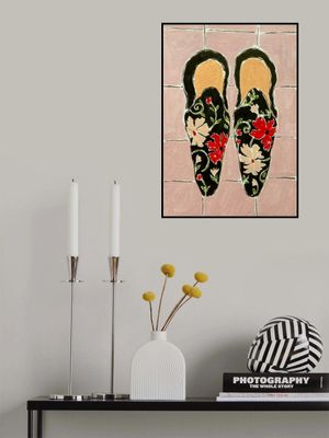 Black Shoes On Pink Tiles