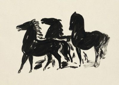 Drie Zwarte Paarden Staand Naar Links Kijkend (1935–1936) Drawing In High Resolution By Leo Gestel