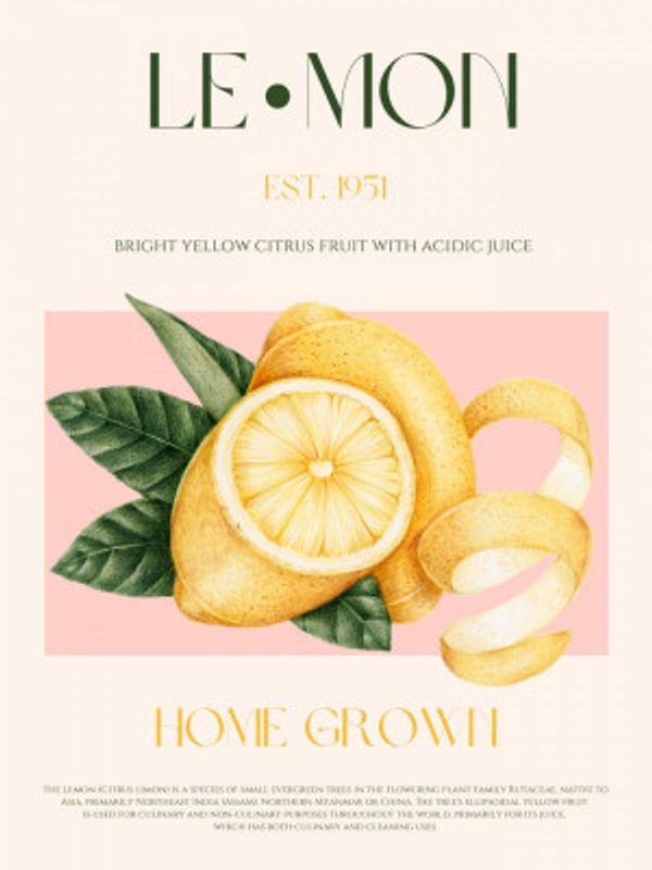 Vintage Style Sliced Lemon With Leaves