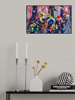 Circus performers and children in the forest