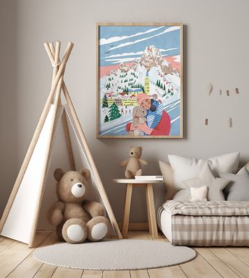 Winter Scene Woman and Dog Christmas