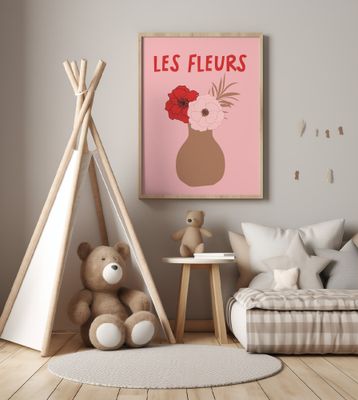 Potted Florals Pink and Red