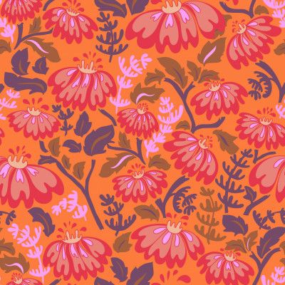 Maximalism 70s Retro Flowers Energy Orange pattern