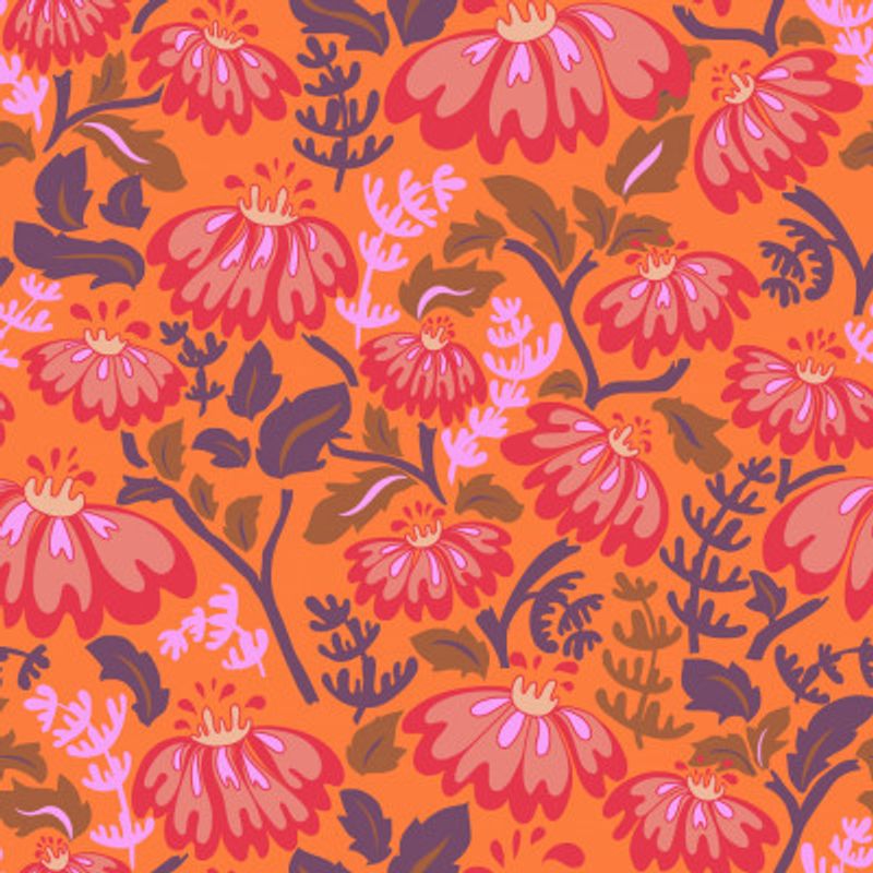 Maximalism 70s Retro Flowers Energy Orange pattern