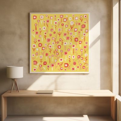 Ditsy Pink Flowers On Yellow