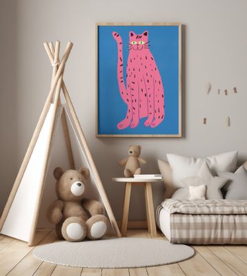 portrays a playful Pink cat