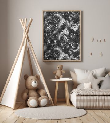 Abstract Dripping Painting Black White