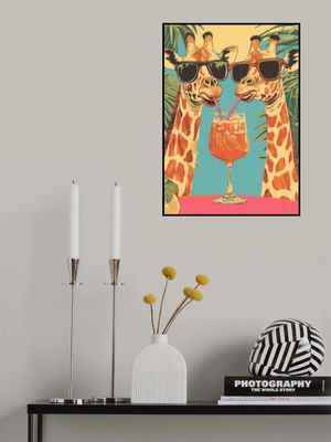 Giraffes Sharing a Drink