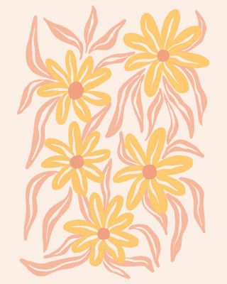 Floral Pattern With Stylized Yellow Daisy