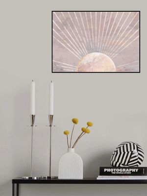 Gold sun rays mural pink