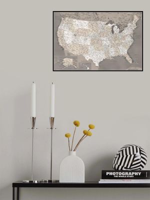 Highly detailed map of the United States, dark taupe