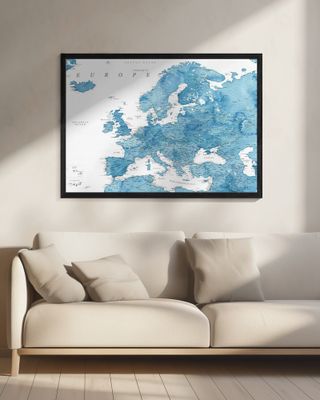 Blue detailed map of Europe