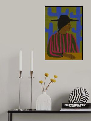 Southwestern Woman with Blue Cactus