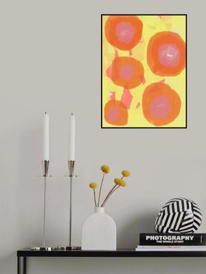 Abstract Painting. Boho roses in orange and pink on yellow.
