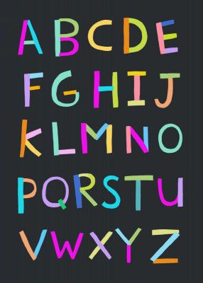 Hand Drawn Alphabet Letters on Black Background by Artist Carla Daly