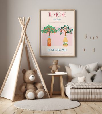 Orange and Apple Trees with Juice Bottles