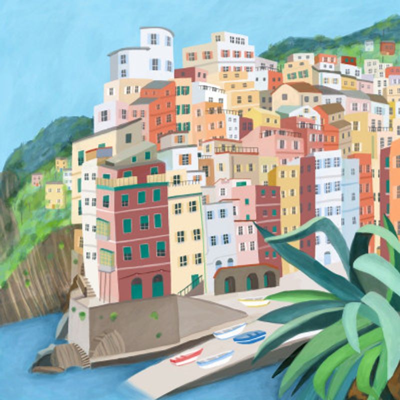 Riomagiore Coastal Village, Italy by Artist Carla Daly