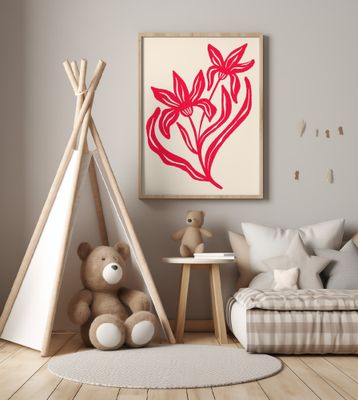 Two Stylized Flowers With Flowing Leaves