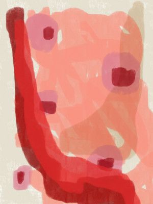 Abstract Painting In Pastel Colors. Red and pini.