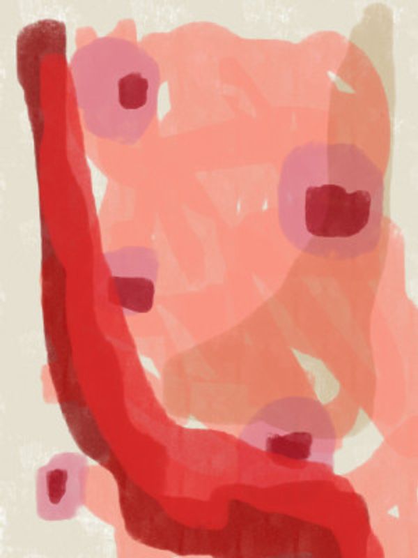 Abstract Painting In Pastel Colors. Red and pini.