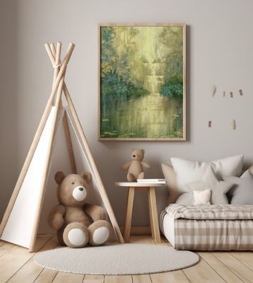 Green Pond By The Waterfall