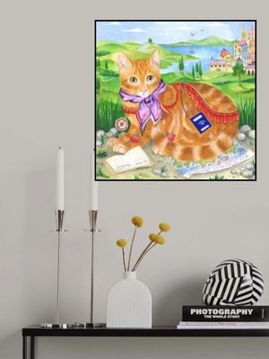 Cat Adorned With A Scarf And Compass