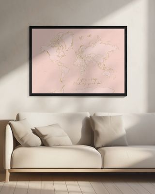 Inspirational pink and gold world map