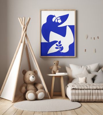 Abstract Birds Blue and White