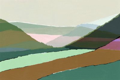 Layered Mountains And Valleys In Muted Earthy Tones