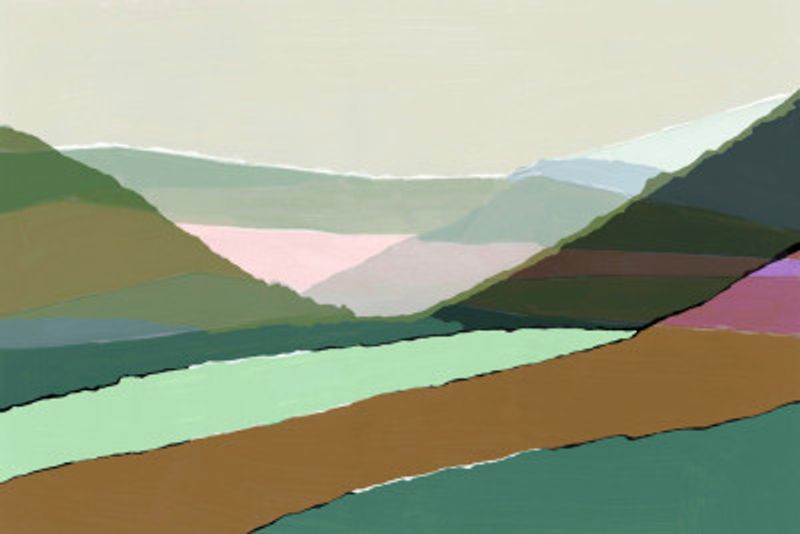 Layered Mountains And Valleys In Muted Earthy Tones