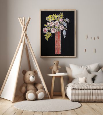 Rose still life, bouquet with slender vase