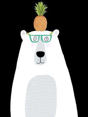 Funny White Polar Bear Wearing Glasses with Pineapple