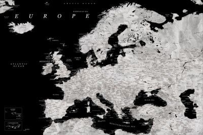 Black and grey detailed map of Europe