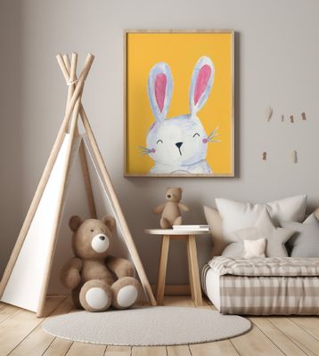 Woodland Bunny On bright fun Yellow - Kids &amp; baby nursery