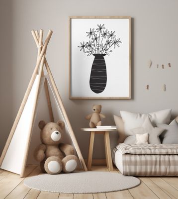 Vase With Abstract Daisy Flowers