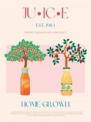 Orange and Apple Trees with Juice Bottles