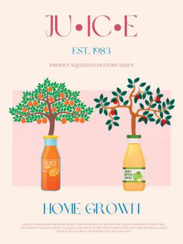 Orange and Apple Trees with Juice Bottles
