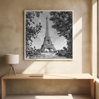 PARIS Eiffel Tower &amp; River Seine - Monochrome