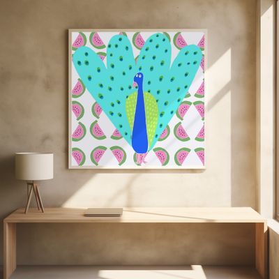 Electric Peacock with Watermelon Pattern by Artist Carla Daly
