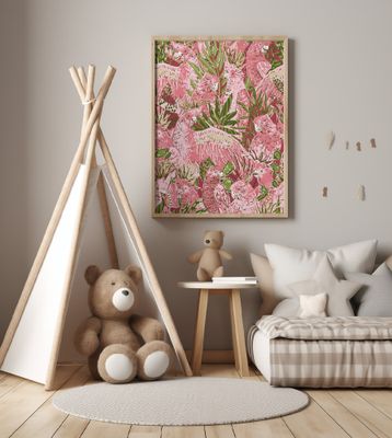 Tropical lounge pink Cockatoos pattern