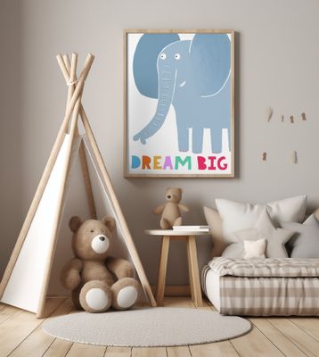 Dream Big! Cute Grey Elephant with Text by Carla Daly