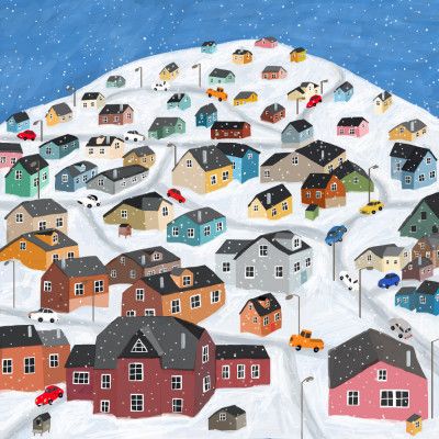 Snowy Village with Colorful Houses by Artist Carla daly