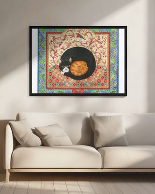 Cat and Kitten With Robin