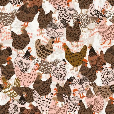 Brown chicken family pecking on the ground pattern