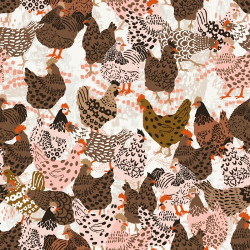 Brown chicken family pecking on the ground pattern